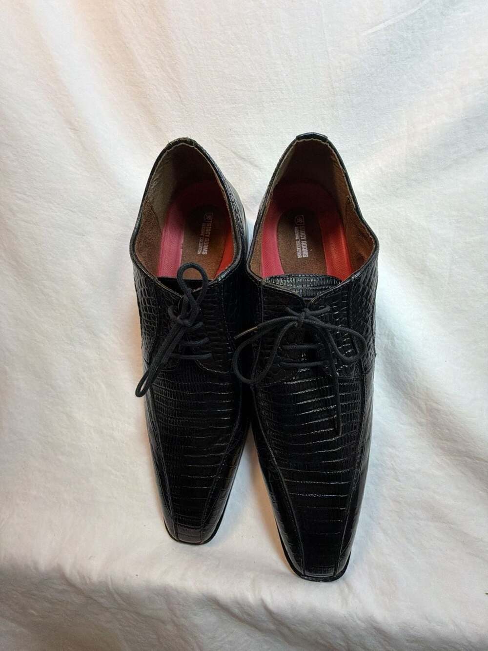 Stacy Adams 25576 Black Crocodile Print Leather Oxford Shoes Size 13W